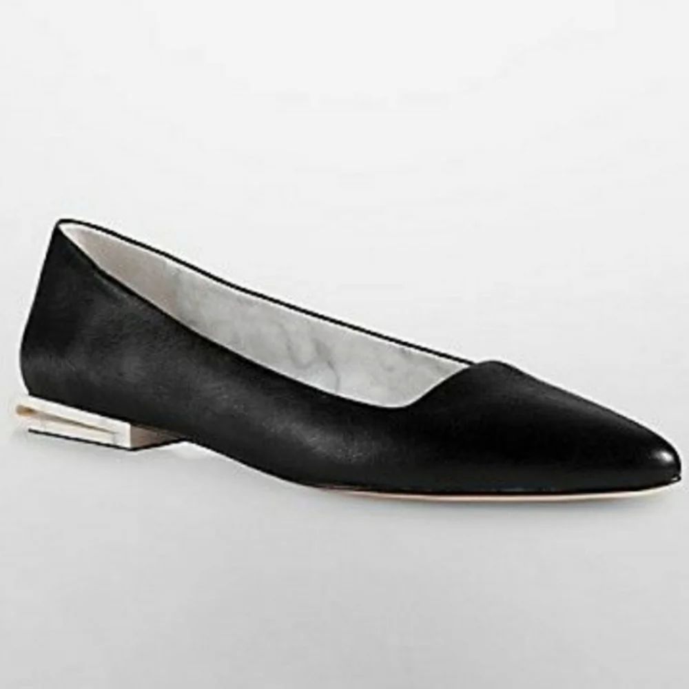 Calvin Klein Black Pointed Toe Flats with Silver Accent Heel